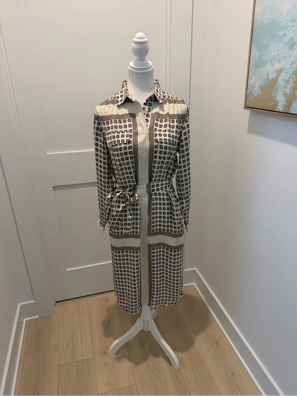 NEW J. Crew Tie-waist shirt-dress in foulard print size 0 CN920
